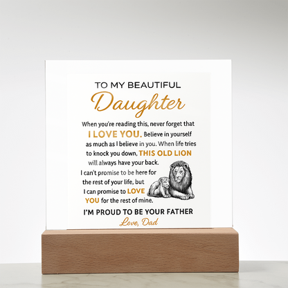 “To My Beautiful Daughter – Lion & Cub Acrylic Plaque – Heartfelt Father to Daughter Gift – Inspirational Love Message Keepsake”